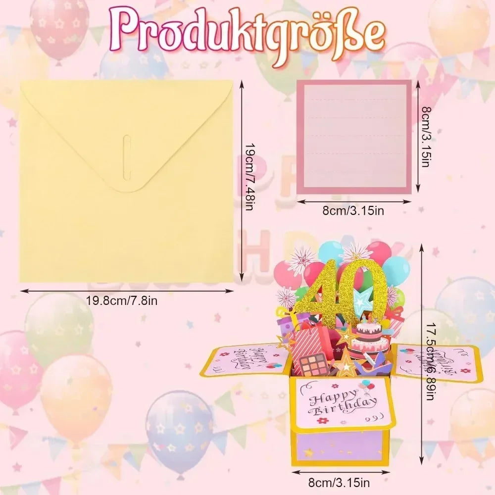 18/30/40/50/60Th Happy Birthday Card,Funny Envelope 3D Pop up Birthday Greeting Card Colorful Flower Birthday Greeting Card