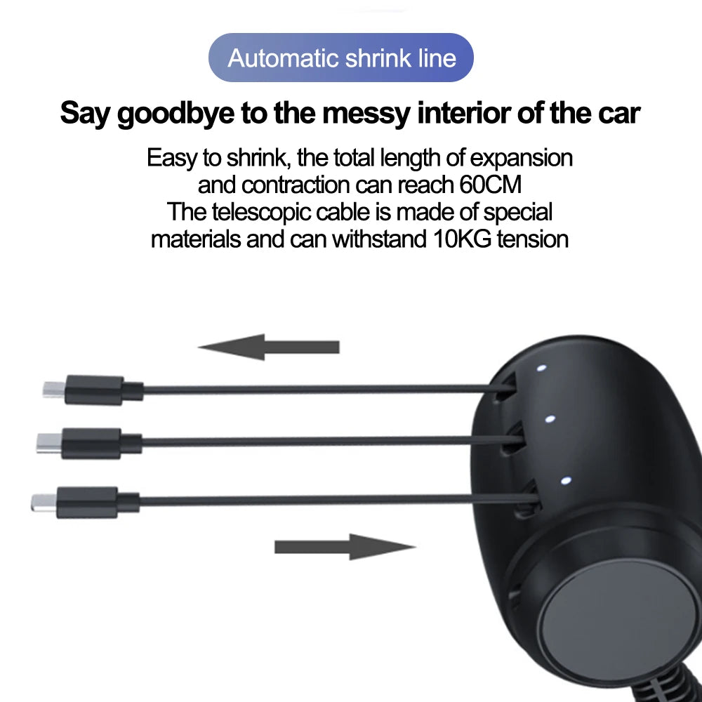 🔌 3-in-1 Retractable Fast Charger – Compact, Powerful, and Travel-Ready