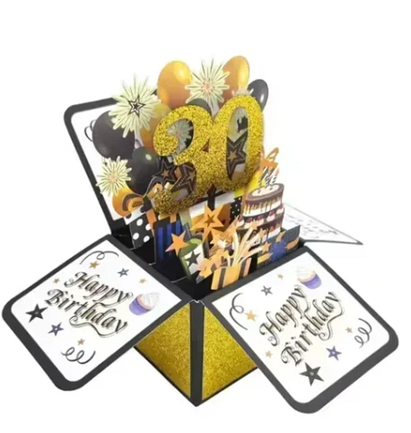 18/30/40/50/60Th Happy Birthday Card,Funny Envelope 3D Pop up Birthday Greeting Card Colorful Flower Birthday Greeting Card