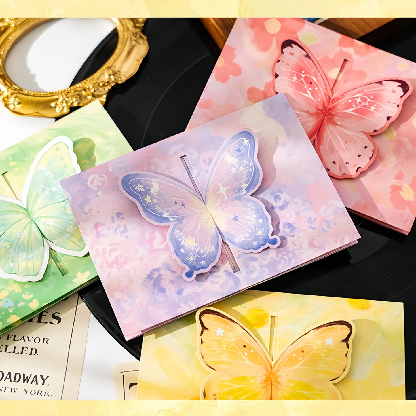4Pcs 3D Butterfly Greeting Card Set – Pop up Handmade Love Birthday Cards Envelope Romantic Folding Paper Gift Couples & Friends