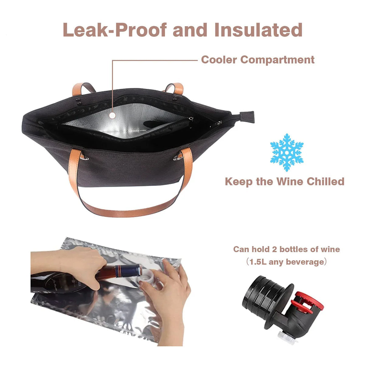 Insulated Wine Cooler Tote Bag – Stylish, Leak-Proof Carrier with Hidden Dispenser & Extra Storage