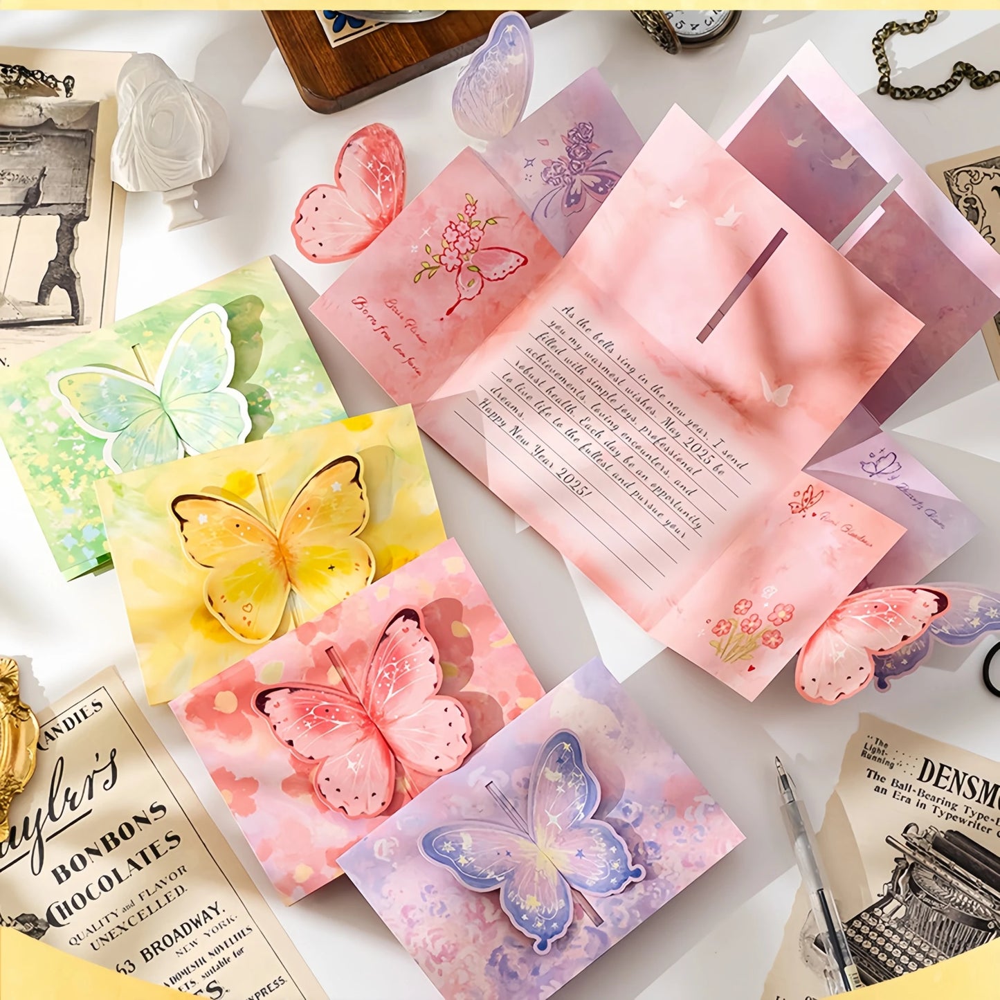 4Pcs 3D Butterfly Greeting Card Set – Pop up Handmade Love Birthday Cards Envelope Romantic Folding Paper Gift Couples & Friends