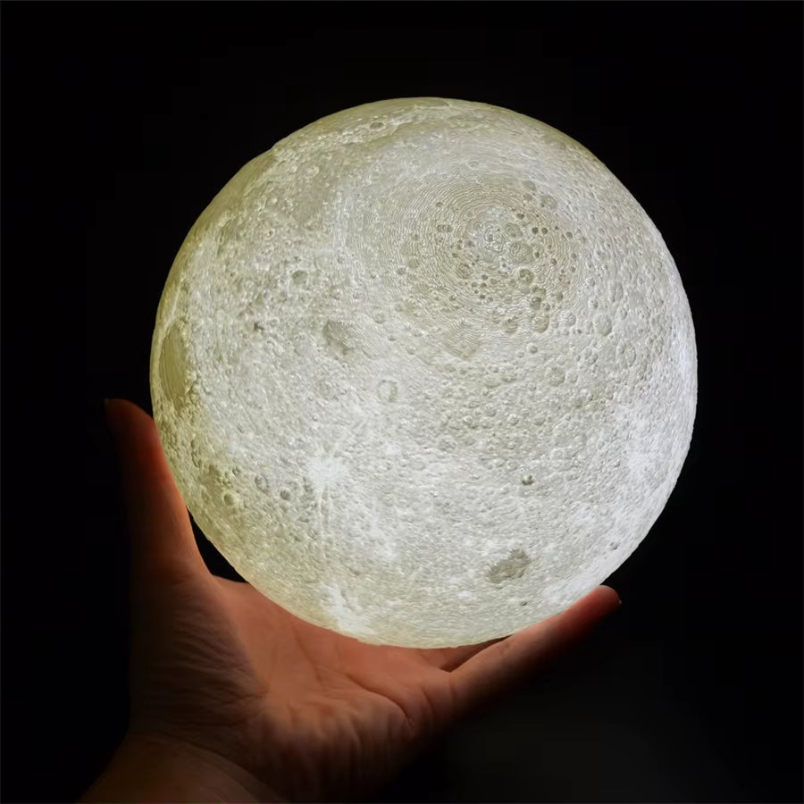 🌕 “Touch the Moon” – 3D Printed LED Moon Lamp with Wooden Stand