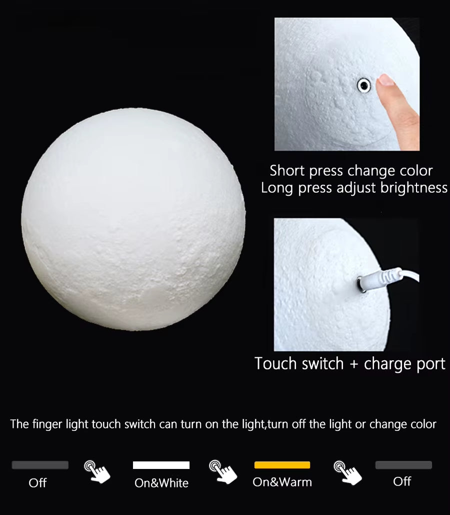 🌕 “Touch the Moon” – 3D Printed LED Moon Lamp with Wooden Stand