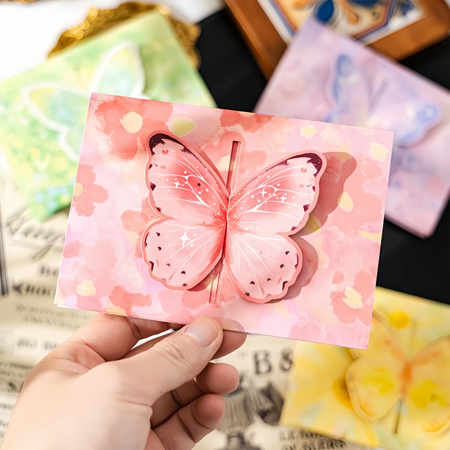 4Pcs 3D Butterfly Greeting Card Set – Pop up Handmade Love Birthday Cards Envelope Romantic Folding Paper Gift Couples & Friends