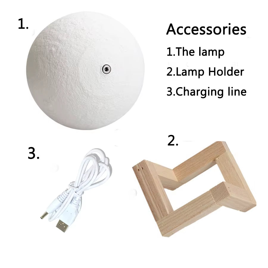 🌕 “Touch the Moon” – 3D Printed LED Moon Lamp with Wooden Stand
