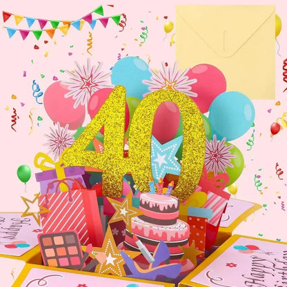 18/30/40/50/60Th Happy Birthday Card,Funny Envelope 3D Pop up Birthday Greeting Card Colorful Flower Birthday Greeting Card