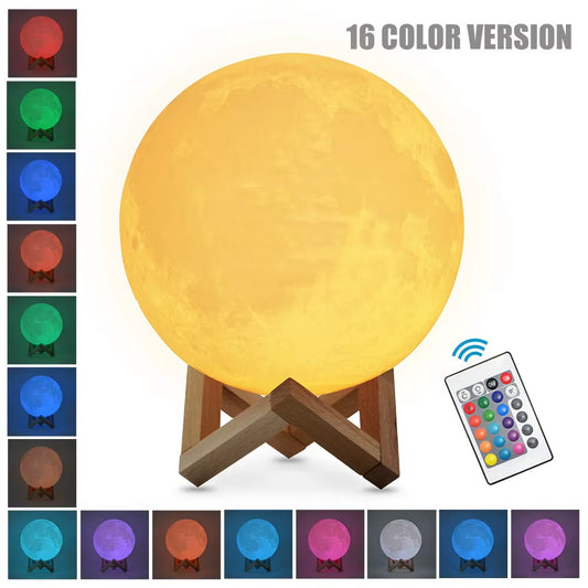 🌕 “Touch the Moon” – 3D Printed LED Moon Lamp with Wooden Stand