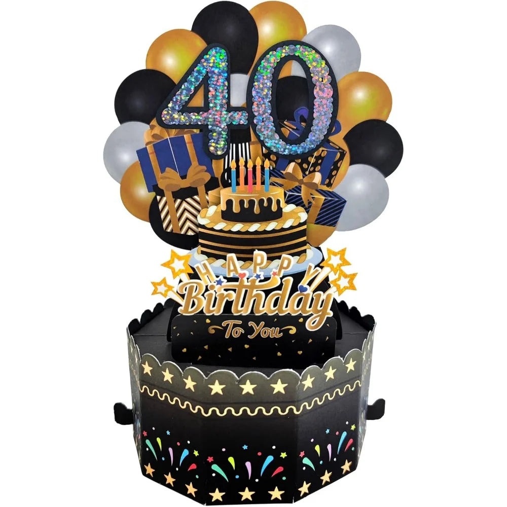 18/30/40/50/60Th Happy Birthday Card,Funny Envelope 3D Pop up Birthday Greeting Card Colorful Flower Birthday Greeting Card