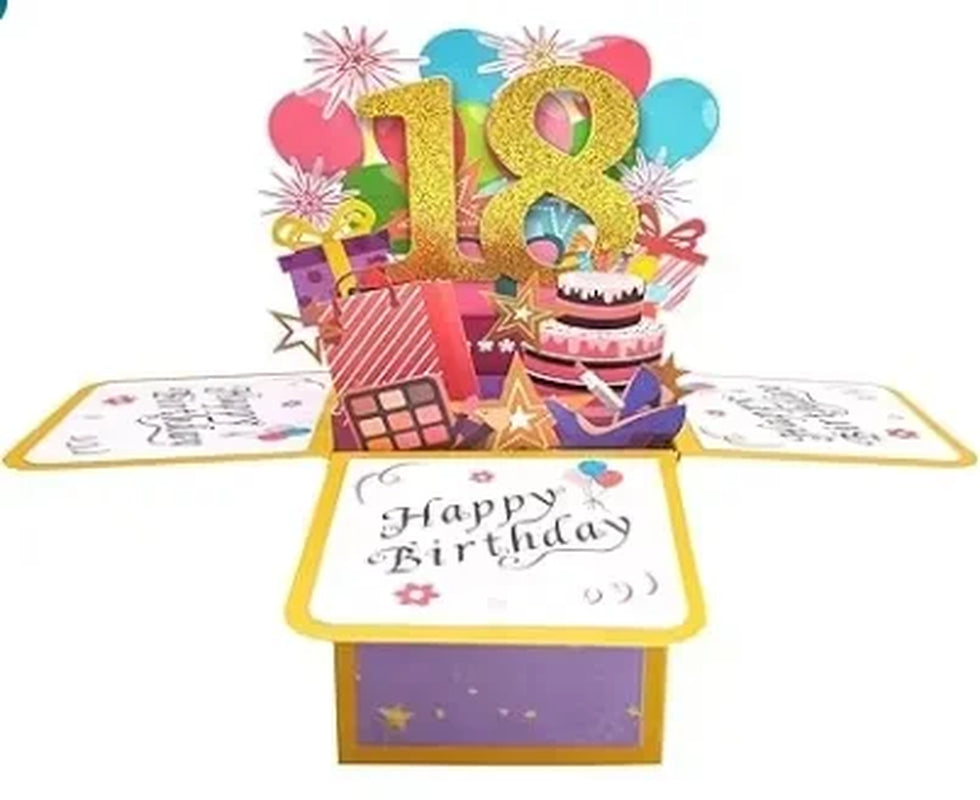 18/30/40/50/60Th Happy Birthday Card,Funny Envelope 3D Pop up Birthday Greeting Card Colorful Flower Birthday Greeting Card