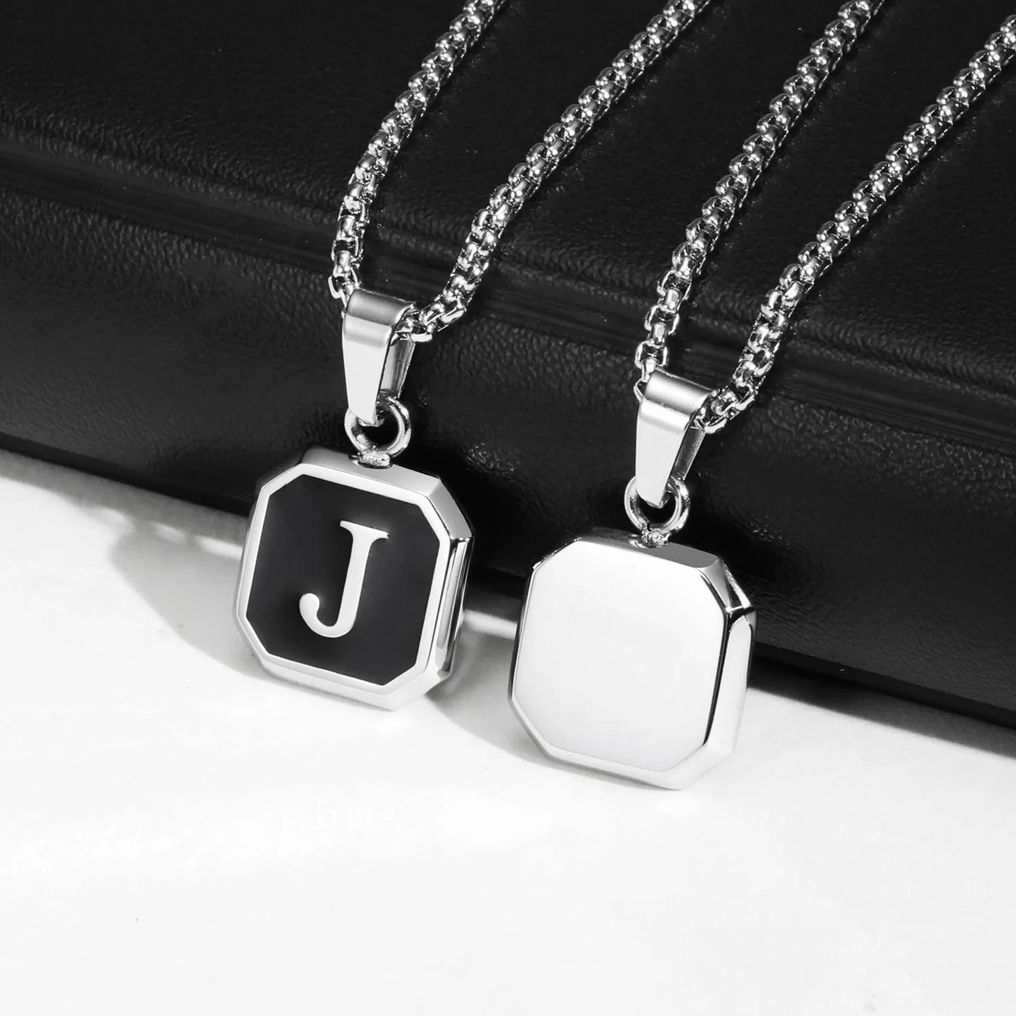🅰️ Initials Square Pendant Necklace – Stainless Steel, Waterproof & Hypoallergenic