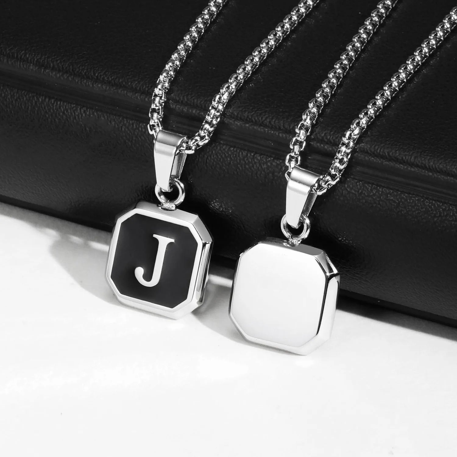 🅰️ Initials Square Pendant Necklace – Stainless Steel, Waterproof & Hypoallergenic