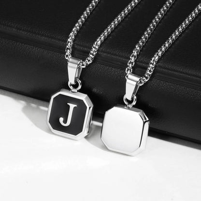🅰️ Initials Square Pendant Necklace – Stainless Steel, Waterproof & Hypoallergenic
