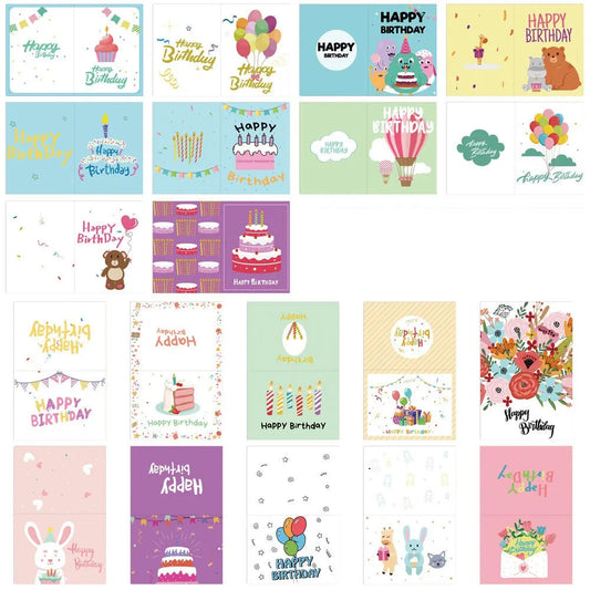 20-Pack Birthday Greeting Cards Set with Envelopes and Stickers,Cartoon Pattern, Multi-Design Paper Cards for Any Recipient