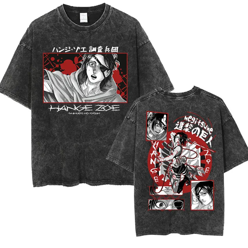 ⚔ Attack on Titan Vintage Wash T-Shirt — Mikasa, Eren & Wings of Freedom Logo