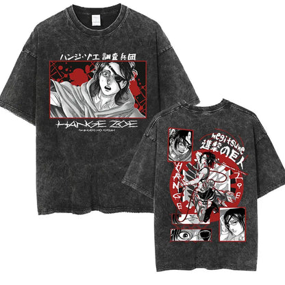 ⚔ Attack on Titan Vintage Wash T-Shirt — Mikasa, Eren & Wings of Freedom Logo