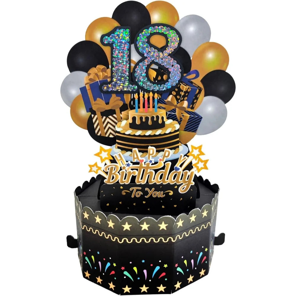 18/30/40/50/60Th Happy Birthday Card,Funny Envelope 3D Pop up Birthday Greeting Card Colorful Flower Birthday Greeting Card