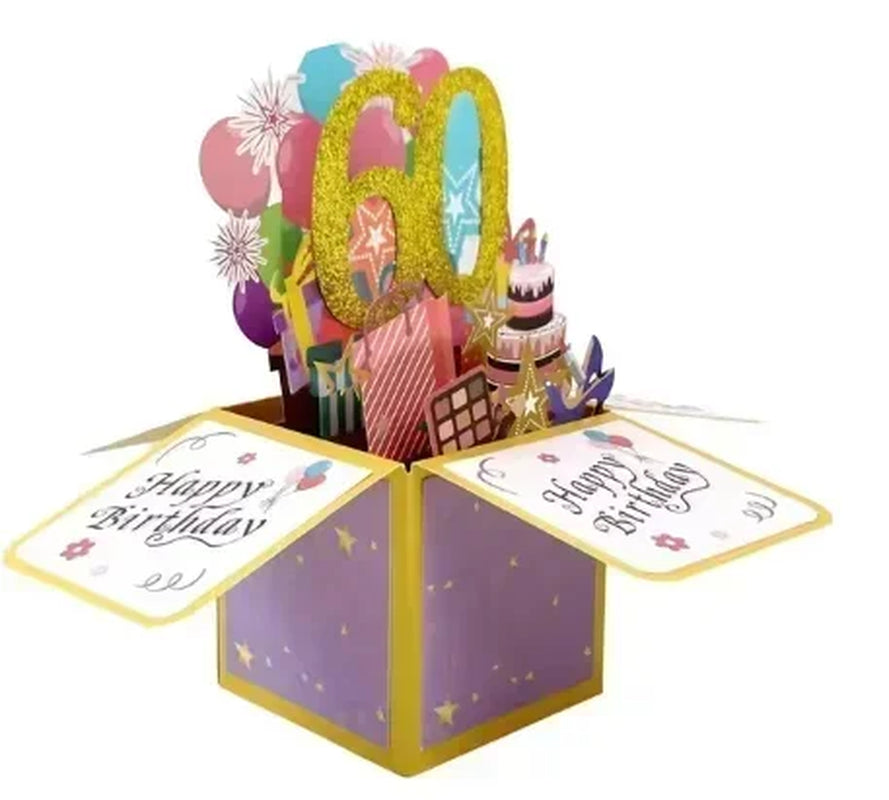 18/30/40/50/60Th Happy Birthday Card,Funny Envelope 3D Pop up Birthday Greeting Card Colorful Flower Birthday Greeting Card