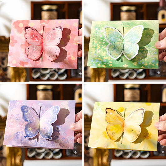 4Pcs 3D Butterfly Greeting Card Set – Pop up Handmade Love Birthday Cards Envelope Romantic Folding Paper Gift Couples & Friends