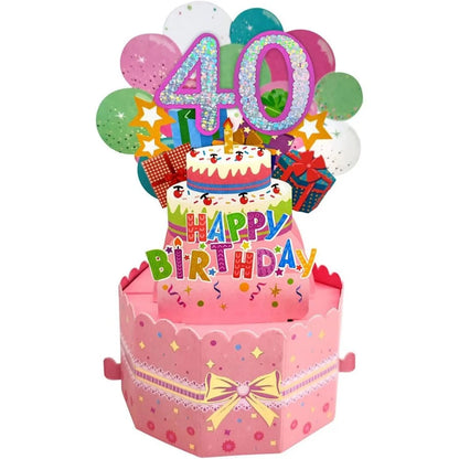 18/30/40/50/60Th Happy Birthday Card,Funny Envelope 3D Pop up Birthday Greeting Card Colorful Flower Birthday Greeting Card