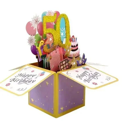 18/30/40/50/60Th Happy Birthday Card,Funny Envelope 3D Pop up Birthday Greeting Card Colorful Flower Birthday Greeting Card