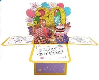 18/30/40/50/60Th Happy Birthday Card,Funny Envelope 3D Pop up Birthday Greeting Card Colorful Flower Birthday Greeting Card