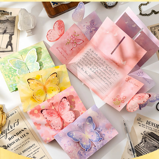 4Pcs 3D Butterfly Greeting Card Set – Pop up Handmade Love Birthday Cards Envelope Romantic Folding Paper Gift Couples & Friends