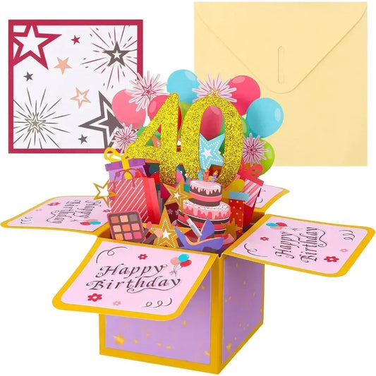 18/30/40/50/60Th Happy Birthday Card,Funny Envelope 3D Pop up Birthday Greeting Card Colorful Flower Birthday Greeting Card
