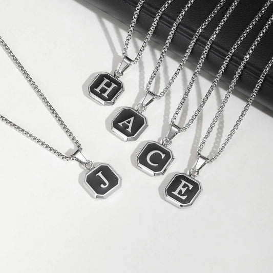 🅰️ Initials Square Pendant Necklace – Stainless Steel, Waterproof & Hypoallergenic