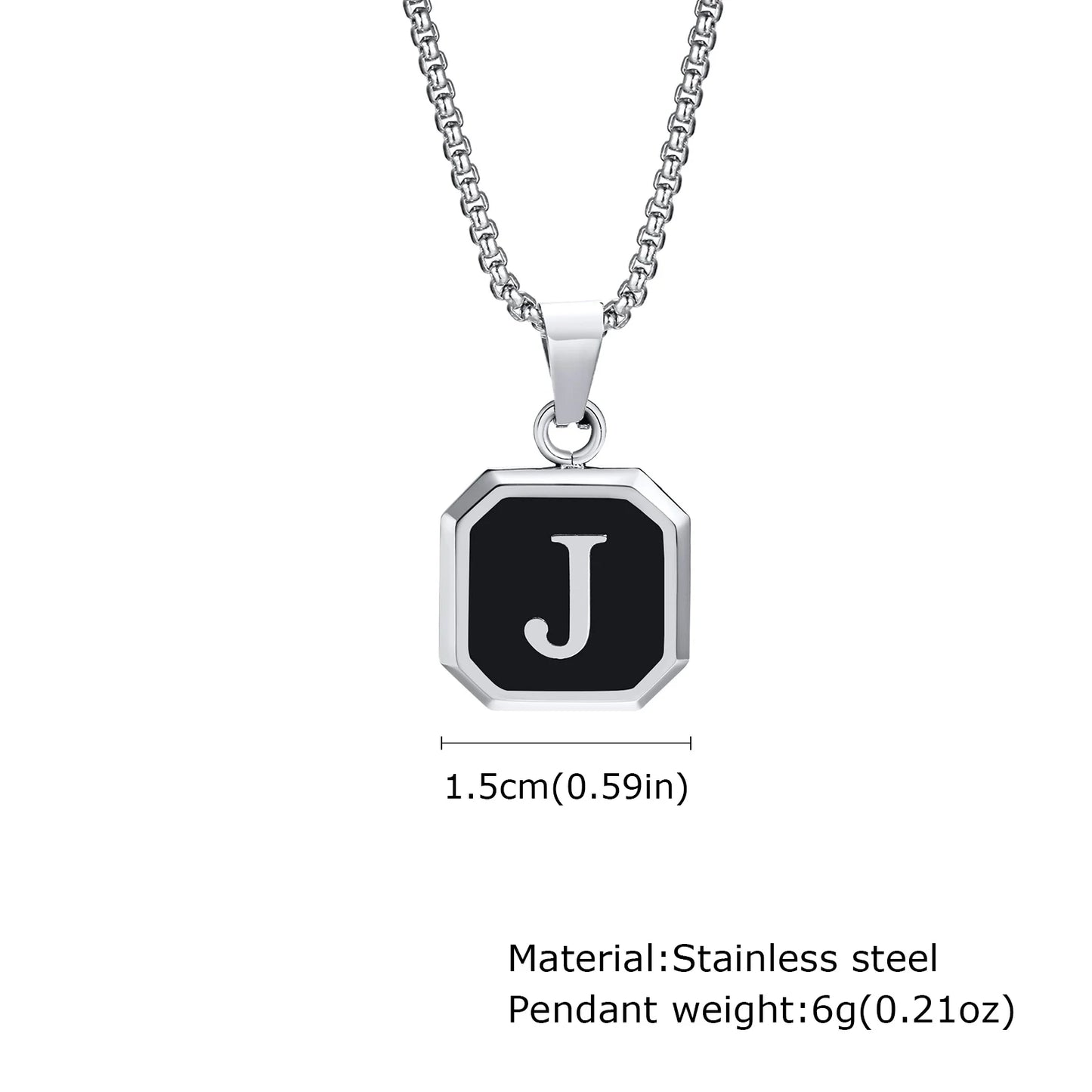 🅰️ Initials Square Pendant Necklace – Stainless Steel, Waterproof & Hypoallergenic
