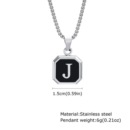 🅰️ Initials Square Pendant Necklace – Stainless Steel, Waterproof & Hypoallergenic