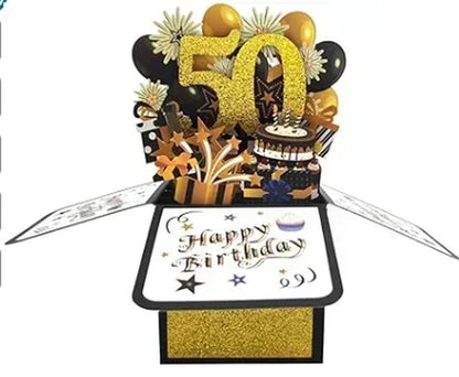 18/30/40/50/60Th Happy Birthday Card,Funny Envelope 3D Pop up Birthday Greeting Card Colorful Flower Birthday Greeting Card
