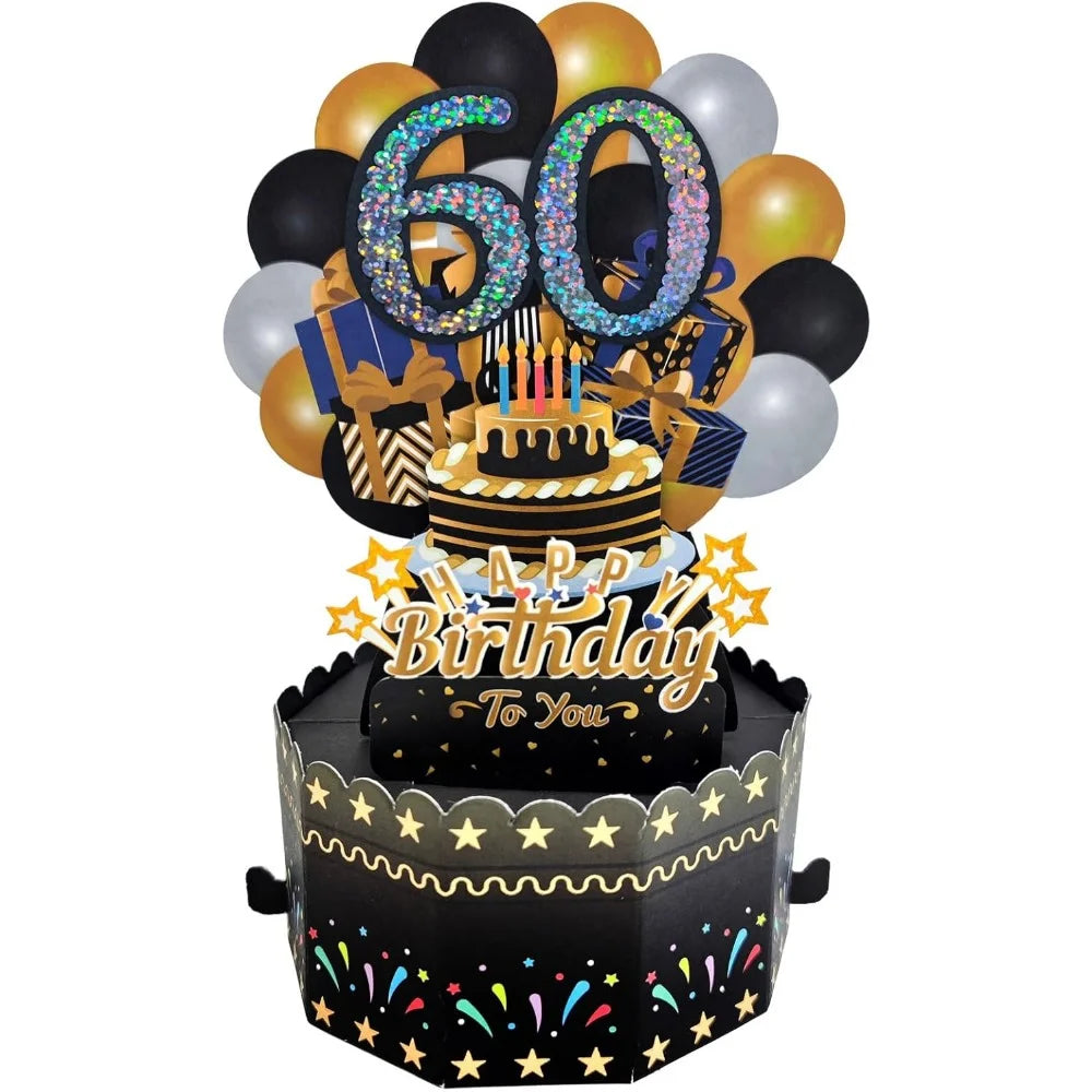18/30/40/50/60Th Happy Birthday Card,Funny Envelope 3D Pop up Birthday Greeting Card Colorful Flower Birthday Greeting Card