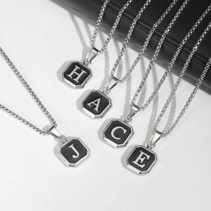 🅰️ Initials Square Pendant Necklace – Stainless Steel, Waterproof & Hypoallergenic