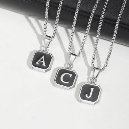 🅰️ Initials Square Pendant Necklace – Stainless Steel, Waterproof & Hypoallergenic