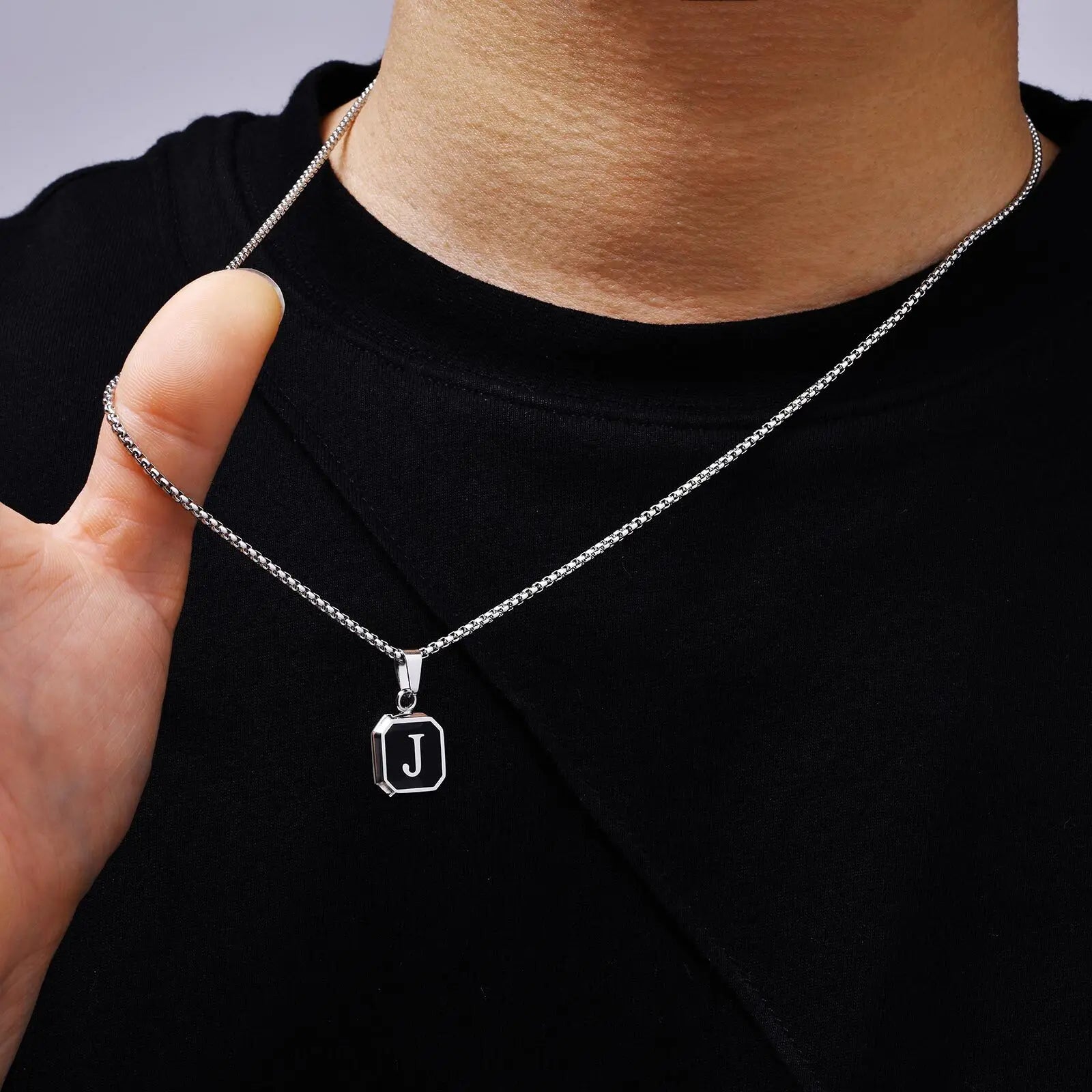 🅰️ Initials Square Pendant Necklace – Stainless Steel, Waterproof & Hypoallergenic