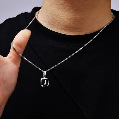 🅰️ Initials Square Pendant Necklace – Stainless Steel, Waterproof & Hypoallergenic