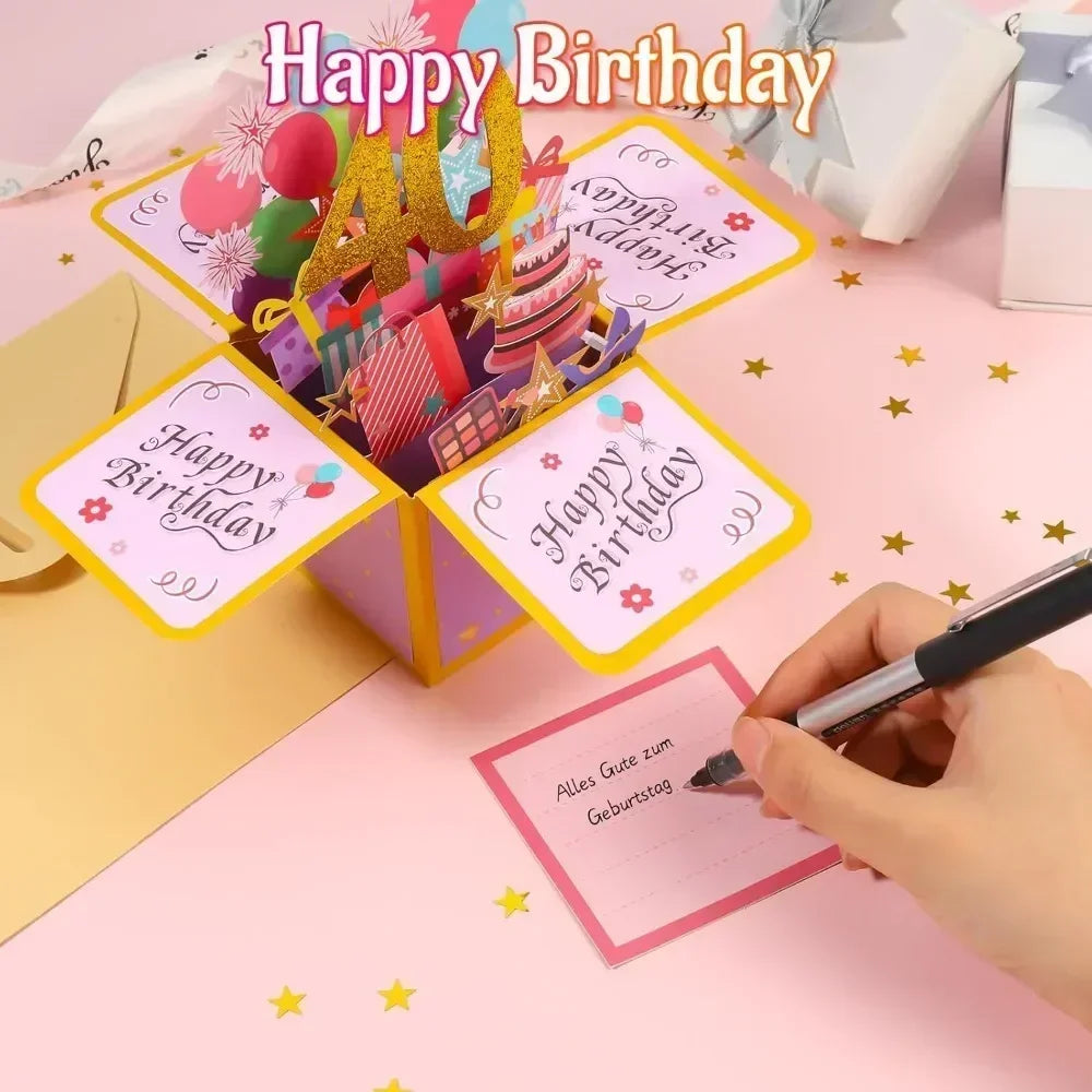 18/30/40/50/60Th Happy Birthday Card,Funny Envelope 3D Pop up Birthday Greeting Card Colorful Flower Birthday Greeting Card