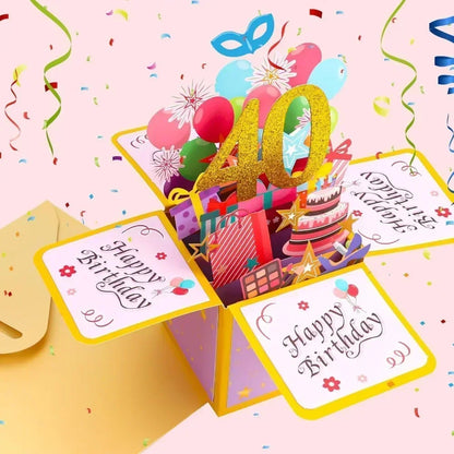 18/30/40/50/60Th Happy Birthday Card,Funny Envelope 3D Pop up Birthday Greeting Card Colorful Flower Birthday Greeting Card